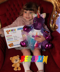 Maak je eigen knuffelbeer luna de eenhoorn in haar eenhoorn outfit met eenhoorn diadeem