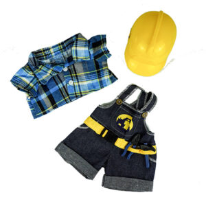 Berefijn - Teddy Mountain - Lier - kleding - build a bear - bob de bouwer - geruit hemd - veiligheidshelm - hamer - salopet