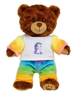 Eenhoorn outfit fluffy heeft een t-shirt bedrukt met een eenhoorn en broek is heel zacht kleurrijk stof