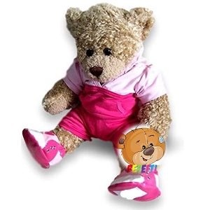 Kuscheltier - Teddybär - Belgien - Bär bauen - Kuschelbär - Mädchen - Rosa - Trainingsanzug - Sportschuhe - Kapuzenpullover