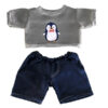 Manchot vêtements pour ours en peluche comprennent un joli pull gris imprimé d'un pingouin et un jean tendance.
