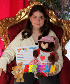 Build your own teddy bear Castor with strawberry pajamas and pink cap