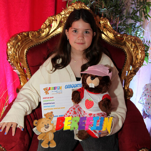 Build your own teddy bear Castor with strawberry pajamas and pink cap
