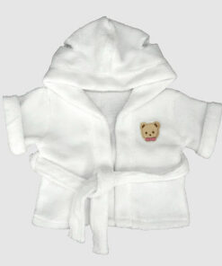 Ein vergnüglicher Ausflug zum Schwimmen, in die Sauna oder ins Wellness-Leben. Ihr Teddybär kann in diesem weißen Teddybär-Bademantel auch mitkommen.
